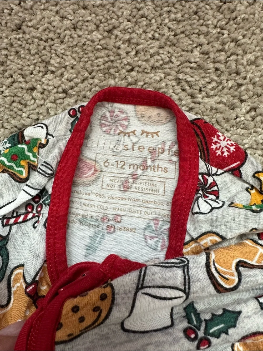 Little Sleepies Gingerbread Holiday Footed One-Piece Pajama - Red Trim